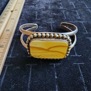 Old Pawn Native American Sterling Silver/Jasper Picture Stone Cuff Bracelet